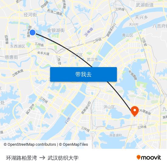 环湖路柏景湾 to 武汉纺织大学 map