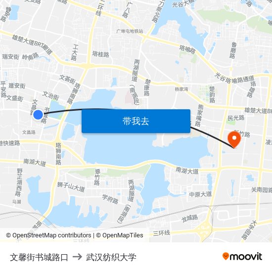 文馨街书城路口 to 武汉纺织大学 map