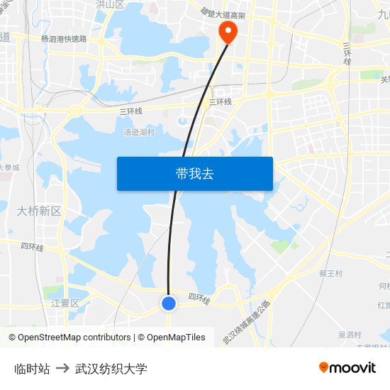 临时站 to 武汉纺织大学 map