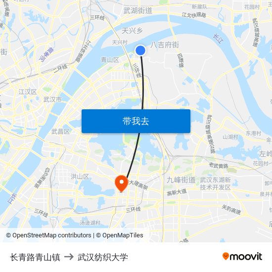 长青路青山镇 to 武汉纺织大学 map