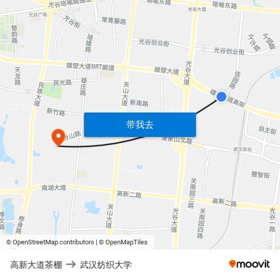 高新大道茶棚 to 武汉纺织大学 map