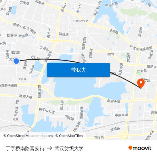 丁字桥南路富安街 to 武汉纺织大学 map