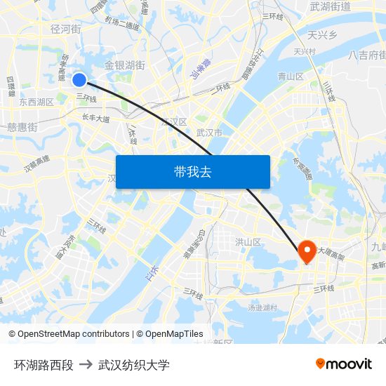 环湖路西段 to 武汉纺织大学 map