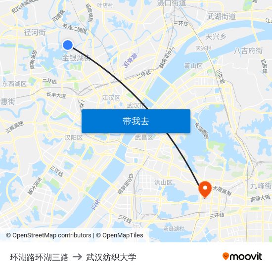 环湖路环湖三路 to 武汉纺织大学 map