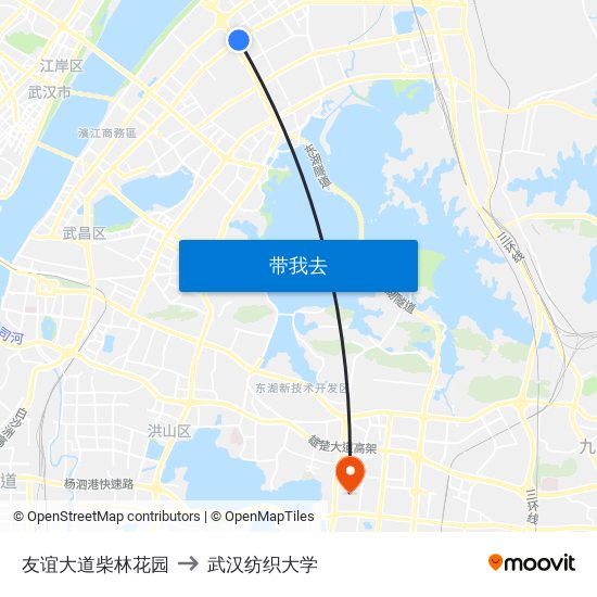 友谊大道柴林花园 to 武汉纺织大学 map