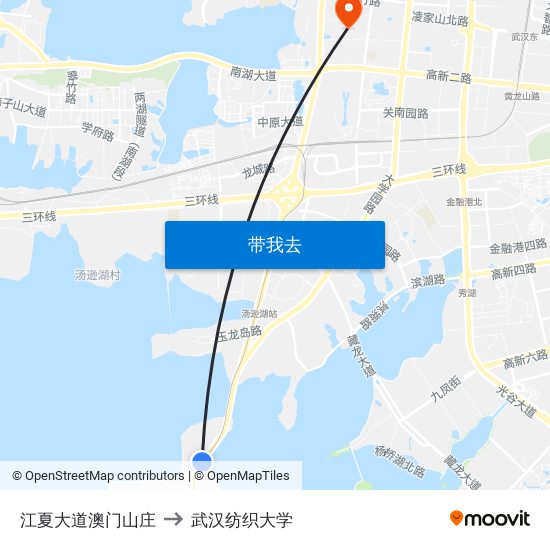 江夏大道澳门山庄 to 武汉纺织大学 map