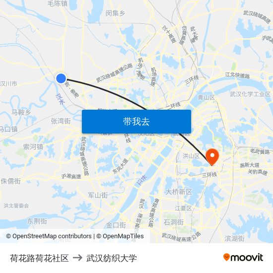 荷花路荷花社区 to 武汉纺织大学 map