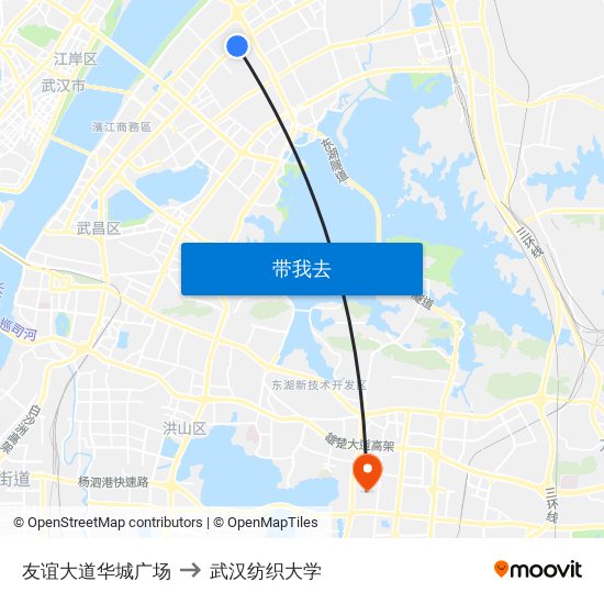 友谊大道华城广场 to 武汉纺织大学 map