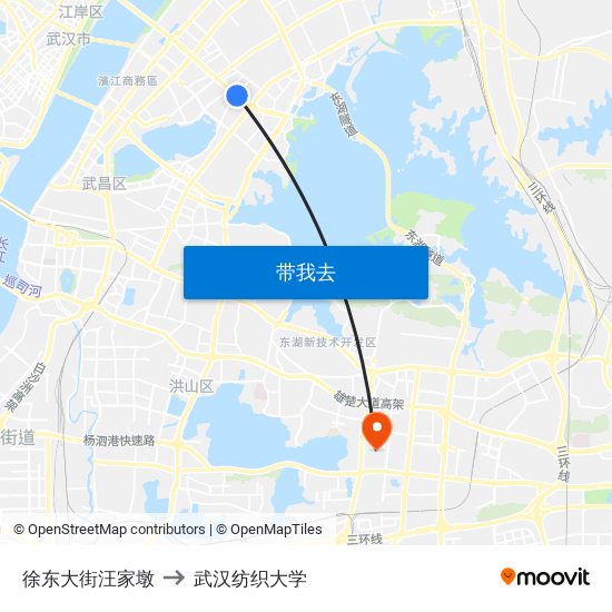 徐东大街汪家墩 to 武汉纺织大学 map