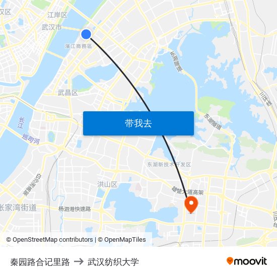 秦园路合记里路 to 武汉纺织大学 map