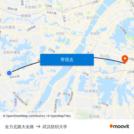 全力北路大全路 to 武汉纺织大学 map