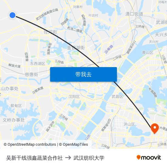 吴新干线强鑫蔬菜合作社 to 武汉纺织大学 map