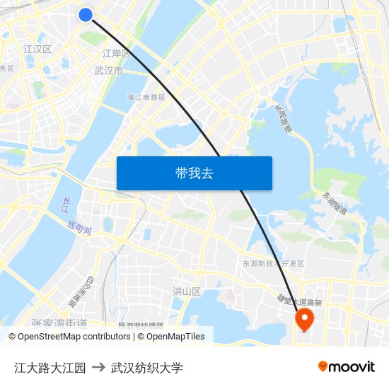 江大路大江园 to 武汉纺织大学 map