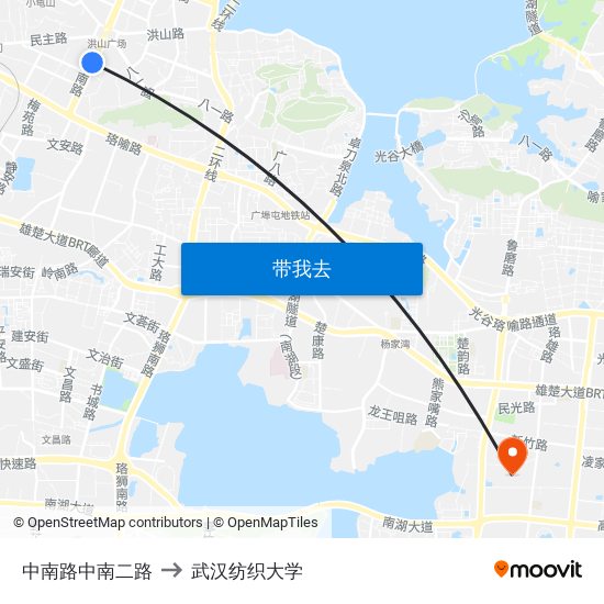 中南路中南二路 to 武汉纺织大学 map