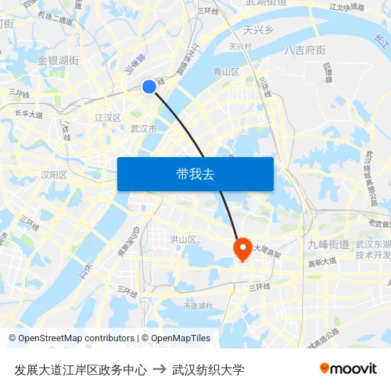 发展大道江岸区政务中心 to 武汉纺织大学 map