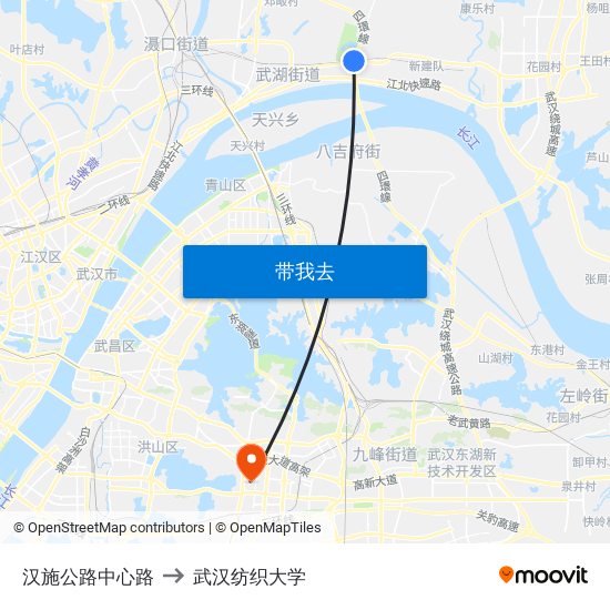 汉施公路中心路 to 武汉纺织大学 map