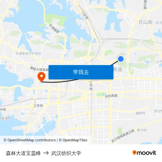 森林大道宝盖峰 to 武汉纺织大学 map