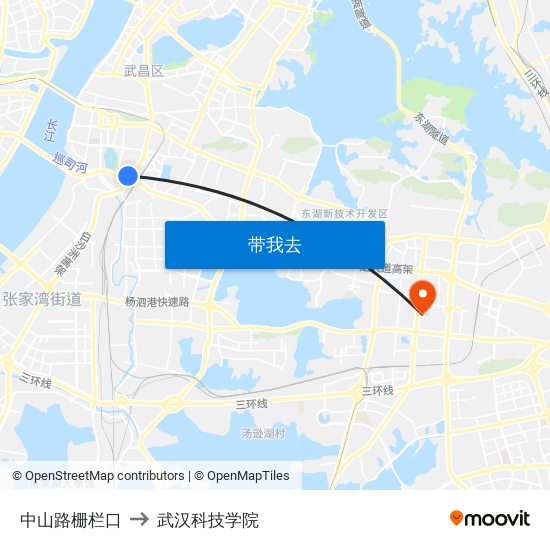 中山路栅栏口 to 武汉科技学院 map