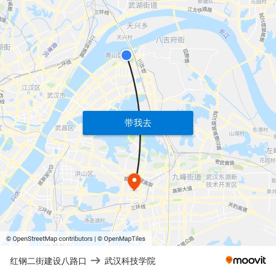 红钢二街建设八路口 to 武汉科技学院 map