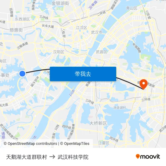 天鹅湖大道群联村 to 武汉科技学院 map