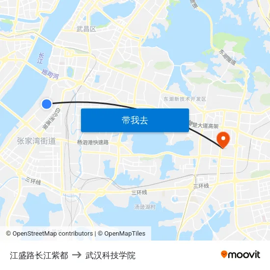 江盛路长江紫都 to 武汉科技学院 map