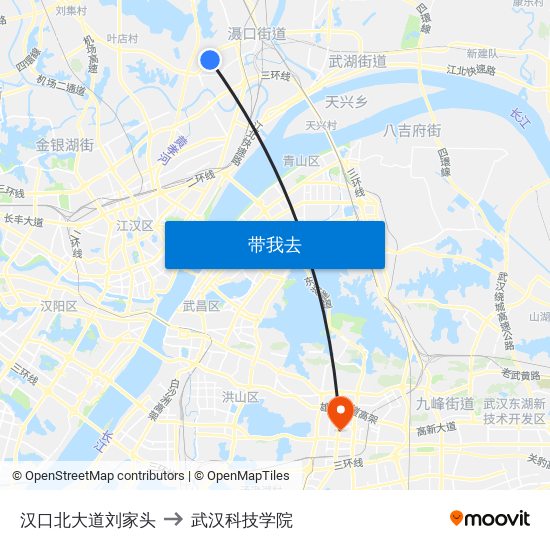 汉口北大道刘家头 to 武汉科技学院 map