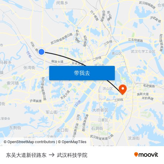 东吴大道新径路东 to 武汉科技学院 map