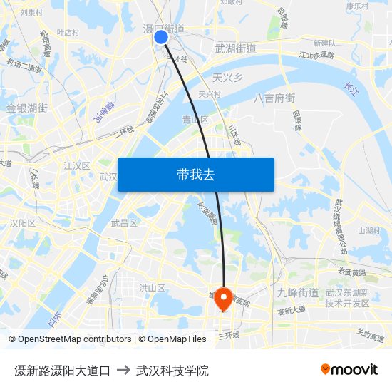 滠新路滠阳大道口 to 武汉科技学院 map