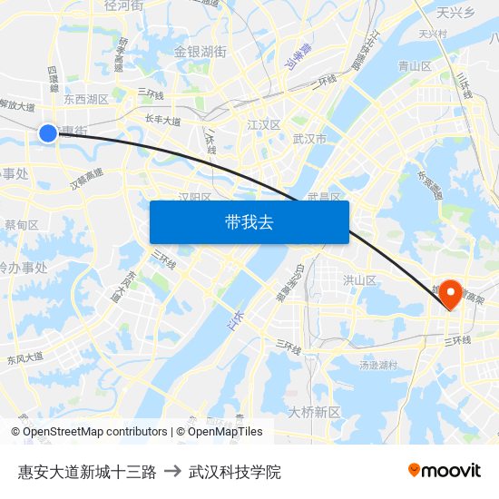 惠安大道新城十三路 to 武汉科技学院 map