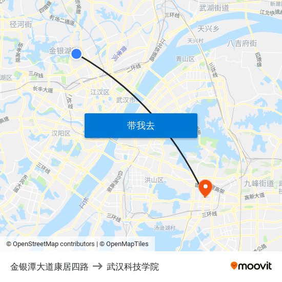 金银潭大道康居四路 to 武汉科技学院 map