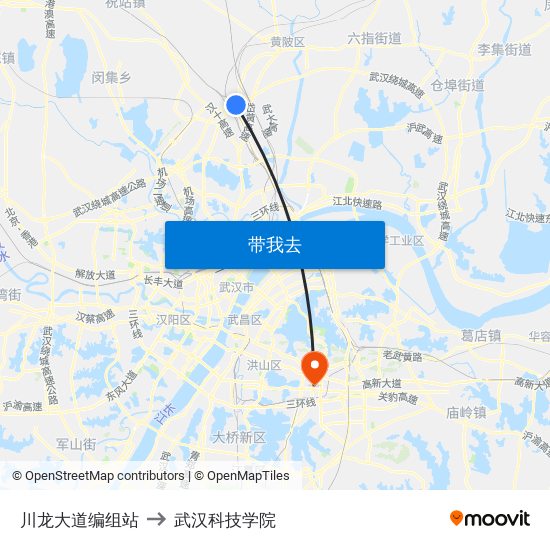 川龙大道编组站 to 武汉科技学院 map