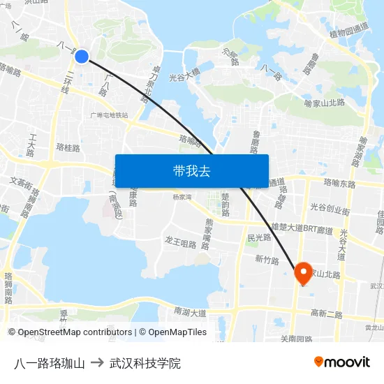 八一路珞珈山 to 武汉科技学院 map