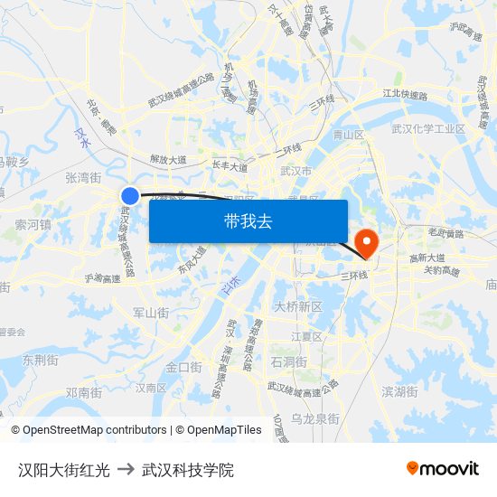 汉阳大街红光 to 武汉科技学院 map