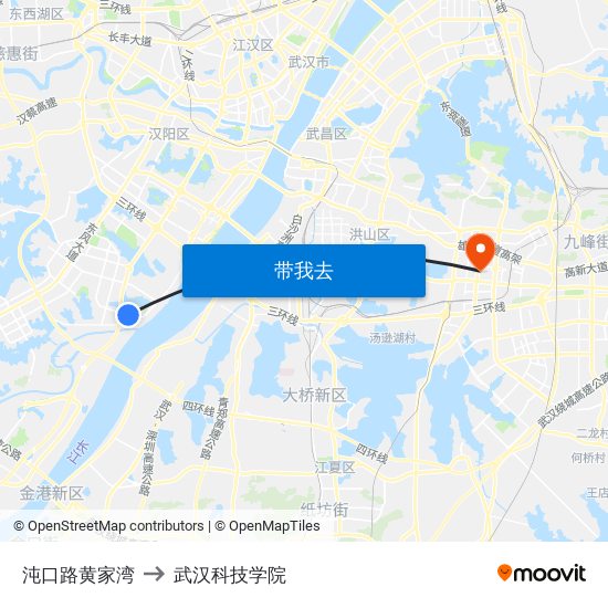 沌口路黄家湾 to 武汉科技学院 map