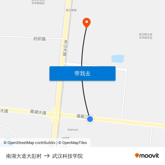 南湖大道大彭村 to 武汉科技学院 map