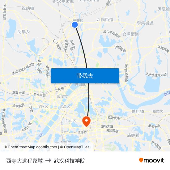 西寺大道程家墩 to 武汉科技学院 map