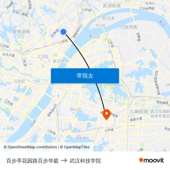 百步亭花园路百步华庭 to 武汉科技学院 map