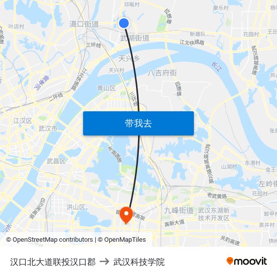 汉口北大道联投汉口郡 to 武汉科技学院 map