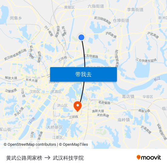 黄武公路周家榜 to 武汉科技学院 map