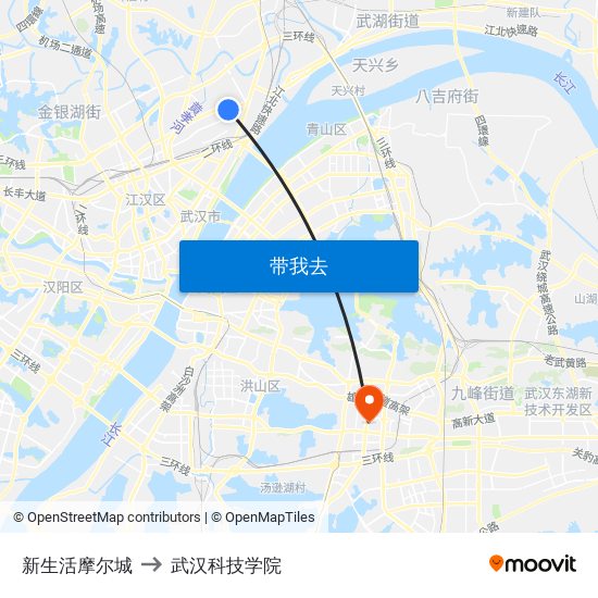 新生活摩尔城 to 武汉科技学院 map