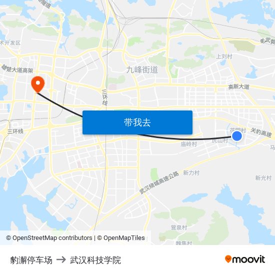 豹澥停车场 to 武汉科技学院 map