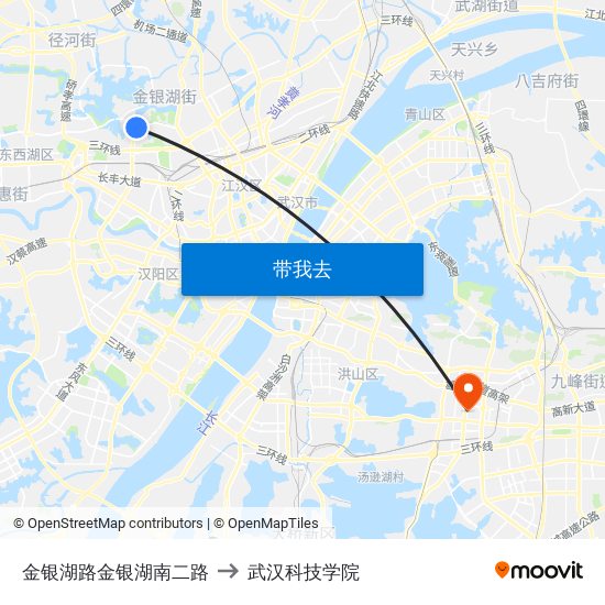金银湖路金银湖南二路 to 武汉科技学院 map