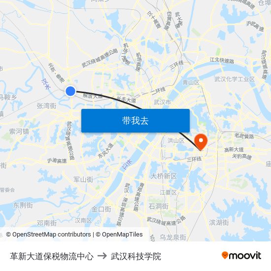 革新大道保税物流中心 to 武汉科技学院 map