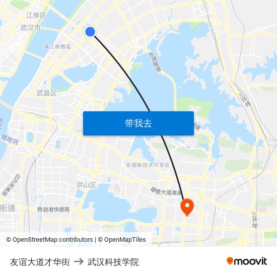 友谊大道才华街 to 武汉科技学院 map