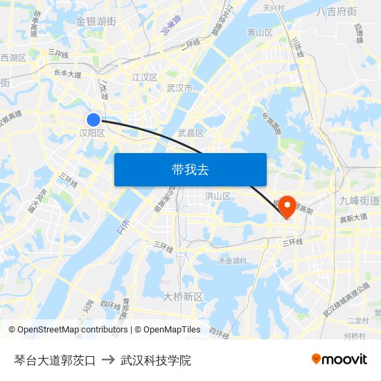 琴台大道郭茨口 to 武汉科技学院 map