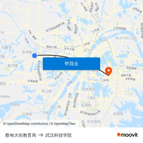 蔡甸大街教育局 to 武汉科技学院 map