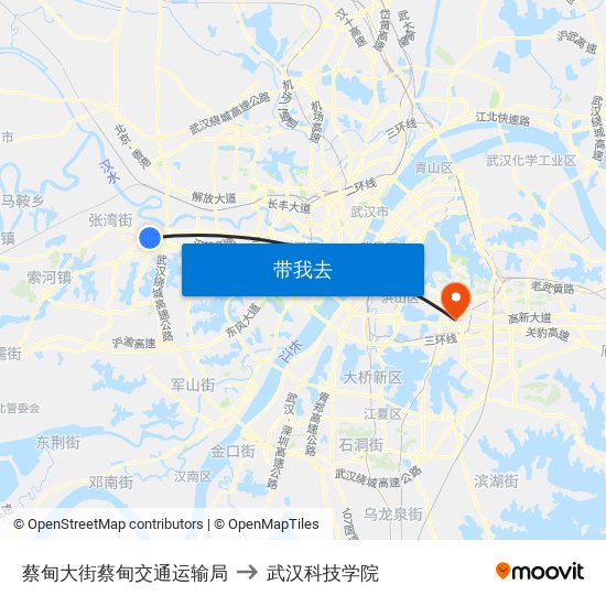 蔡甸大街蔡甸交通运输局 to 武汉科技学院 map