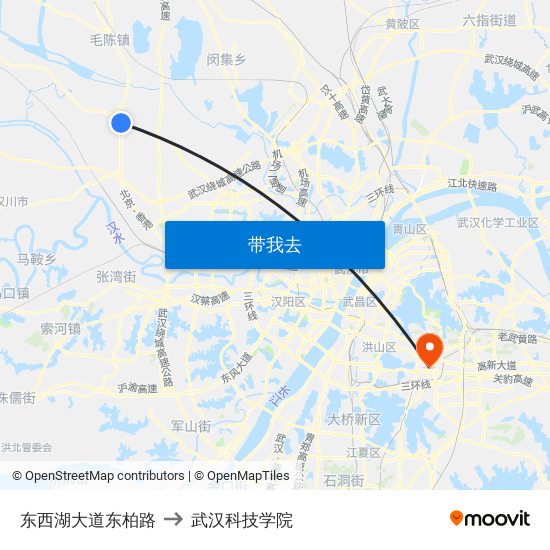 东西湖大道东柏路 to 武汉科技学院 map