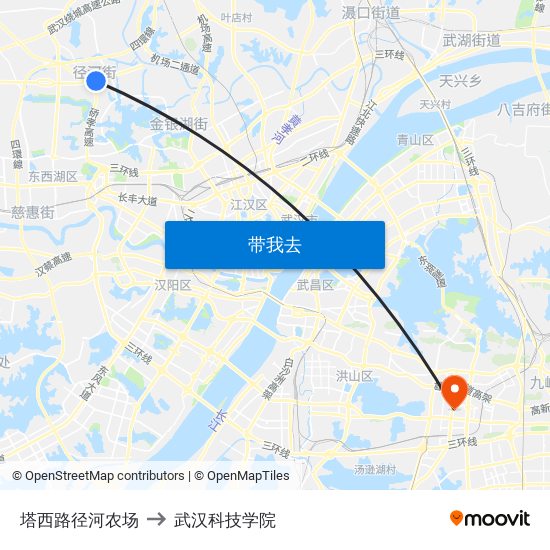 塔西路径河农场 to 武汉科技学院 map