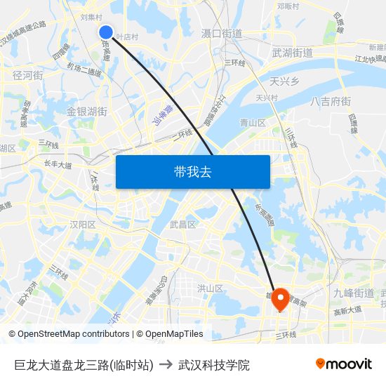 巨龙大道盘龙三路(临时站) to 武汉科技学院 map